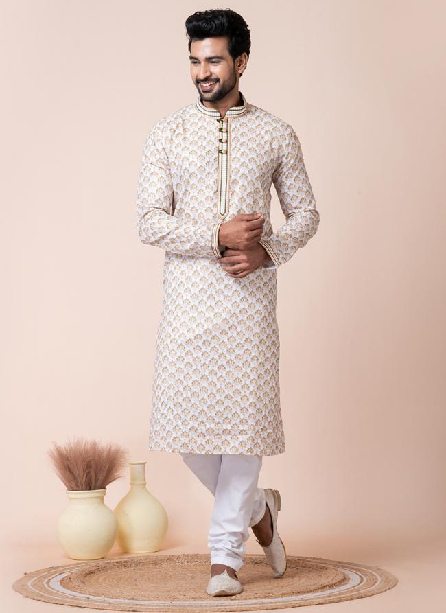 Mono Cotton  White Festival Wear Printed Readymade Kurta Pajama